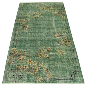 Alfombra vintage turca de diseño chino Campo vacío verde con diseño floral en dos esquinas 6&#39;7&#39;&#39; x 3&#39;9&#39;&#39; 202x115cm 79x45inches Envío gratis