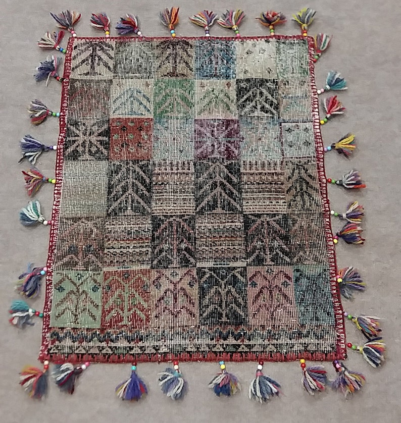 Rare Artdeco Design Turkish Vintage Rug With New Added Tassels 36 X 28 Inches ,90 X 70 Cm