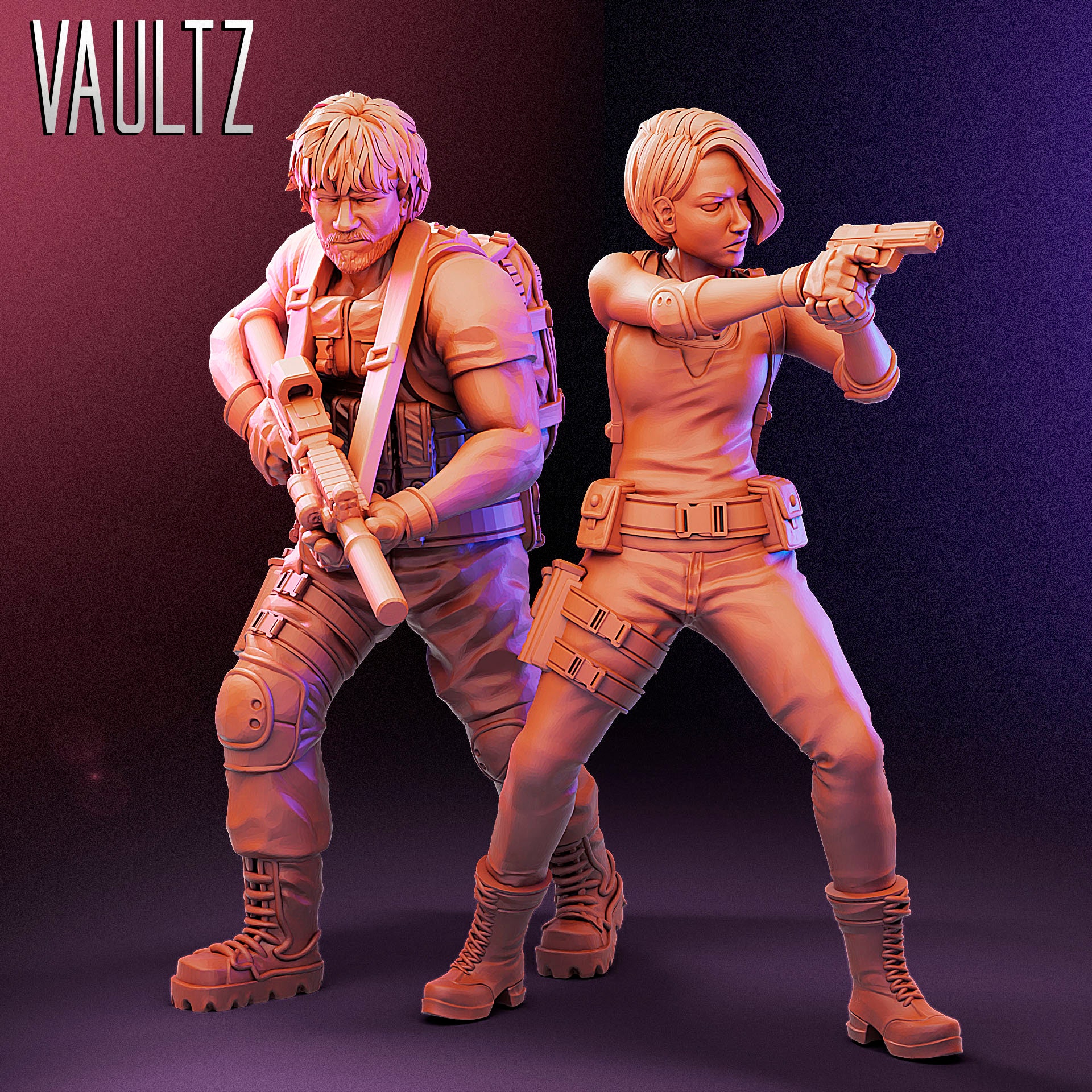 Jill Valentine Resident Evil 3 Remake with 2 bases for 3d print 3D