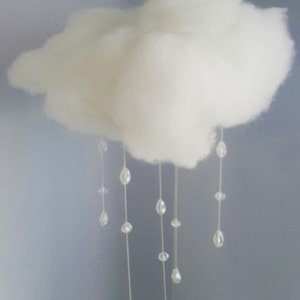 Cloud rain mobile 3d decoration rain weather hanging garland pompom kids children's bedrooms, handmade gift. Sparkly glass bead crystals