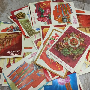 80 Soveit Postkarte Krieg Sieg UdSSR Symbol Kommunismus Viele Postkarten Militärische Karte Collage Sammlung rot Postcarg Oktober Revolution Antik