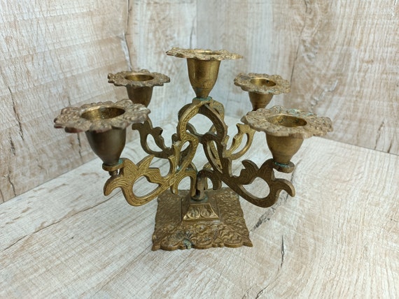 ヴィンテージ真鍮製5本キャンドルホルダー：儀式用燭台 - Etsy 日本