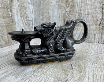 Vintage Griffon Candlestick: Medieval Bronze Metal Candle Holder
