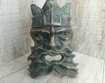 Antique Metal Poseidon Mask: Vintage Greek Mythology Wall Decor