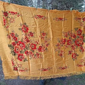 Silk tablecloth Vintage Bed Cover Satin Rug Kilim Yellow floral tablecloth Silk Bedspread Tapestry Dining tablecloth wall Bedspread