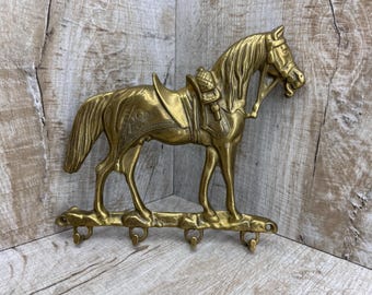 Vintage Bronze Horse Key Holder: Medieval Iron Key Hanger