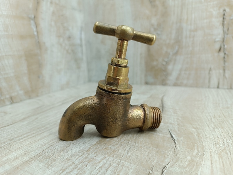 Vintage Water Faucet Soviet Brass Water Tap Old Water Valve Golden bath decor Bathroom accessory Hygiene means Sanitary engineering image 1