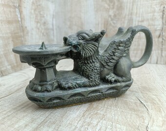 Candlestick lion Vintage metal candle holder one candles Silver candle stand Medieval candlestick Bronze metal decor Griffon Manticora NIMOR