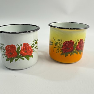 Vintage campingmugg lägereldskaffekopp emaljgåva rolig mugg mamma vit rosblommormugg stor temugg bondgårdsstil sovjetisk emaljerad