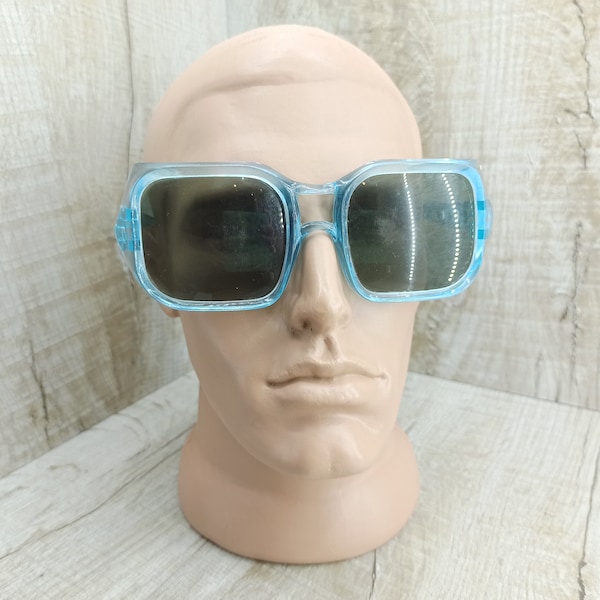 Vintage blue sunglasses Soviet glasses USSR glasses Old eyewear glasses Disco sunglasses eyeglasses Blue frame glass goggles colection