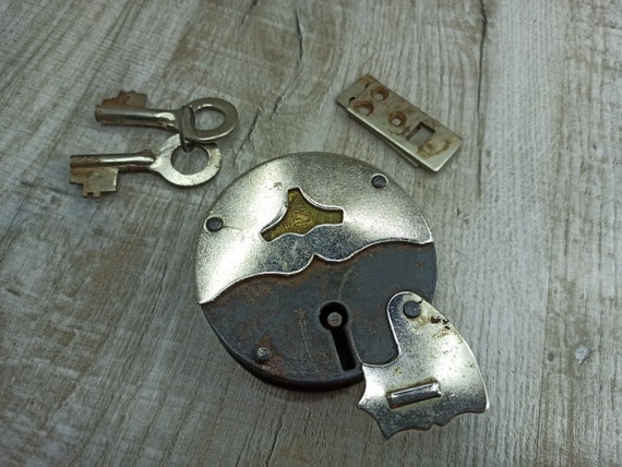 Vintage Round Padlock: Soviet USSR Combination Lock, Rustic Decor