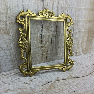 Mini marco de fotos antiguo rectangular espejo de marco pequeño victoriano adornado marco de metal fundido marco de imagen vintage bronce francés Art déco 50s