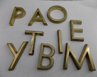 Vintage Bronze Letter: Large Initial Sign, Antique Brass Number