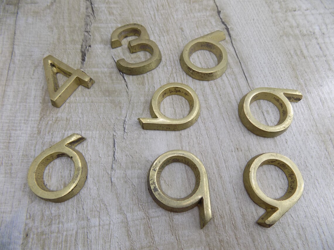 Bronze Numbers 4 6 3 9 Golden Initial Letter Pendant Brass Etsy