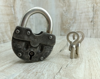 Vintage Black Padlock: Antique Rustic Combination Lock with Keys