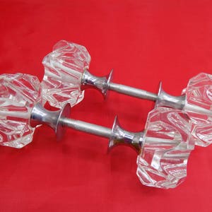 Vintage Clear Glass Door Knob Set, Metal Hardware - Soviet Era