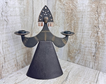 Candlestick silhouette Vintage metal candle holder Forged candle stand Iron stand female Woman Medieval candlestick totem Ancient mosaic