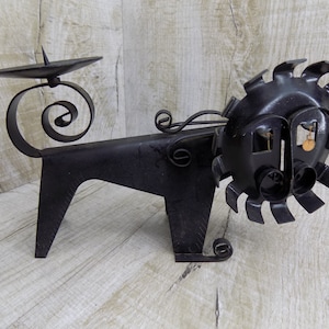 Candlestick lion Vintage metal candle holder Forged stand Iron stand lion copper Bronze Medieval candlestick lion Ancient mosaic decor Black