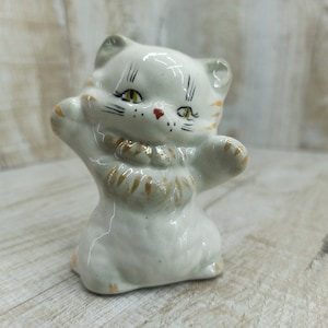 Vintage Porcelain Kitten Figurine: White Fluffy Cat, USSR 70s