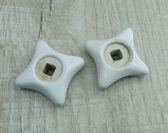 Vintage White Porcelain Faucet Handles: Rusty Steampunk Decor (2 pcs)