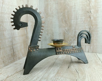 Candlestick horse Vintage metal candle holder Forged candle stand Iron stand horse mustang Bronze Medieval candlestick Ancient mosaic decor