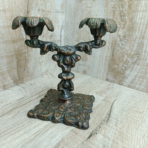 Candlestick Vintage metal double holder Forged candle stand Iron stand harp Bronze Medieval candlestick 2 candles Ancient black decor