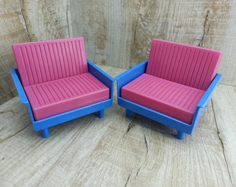 Pair dolls chairs Vintage furniture for dolls Original Miniature Sofa Dollhouse furniture Retro barbie accessories ussr 1980 Pink soft chair