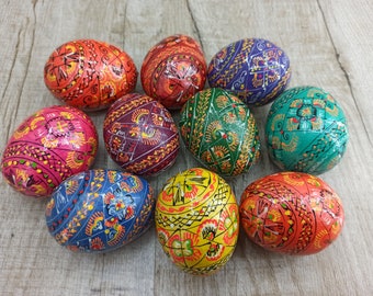 Uovo Pasqua 10 uova Albero di Pasqua dell'Ucraina dipinto a mano Uovo di Pasqua in legno Uovo di arte popolare ucraina da collezione faberge Design geometrico unico