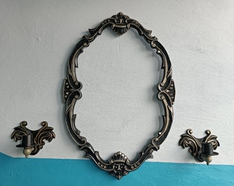 Victorian Ornate Oval Photo Frame with Candlesticks: Art Deco metal