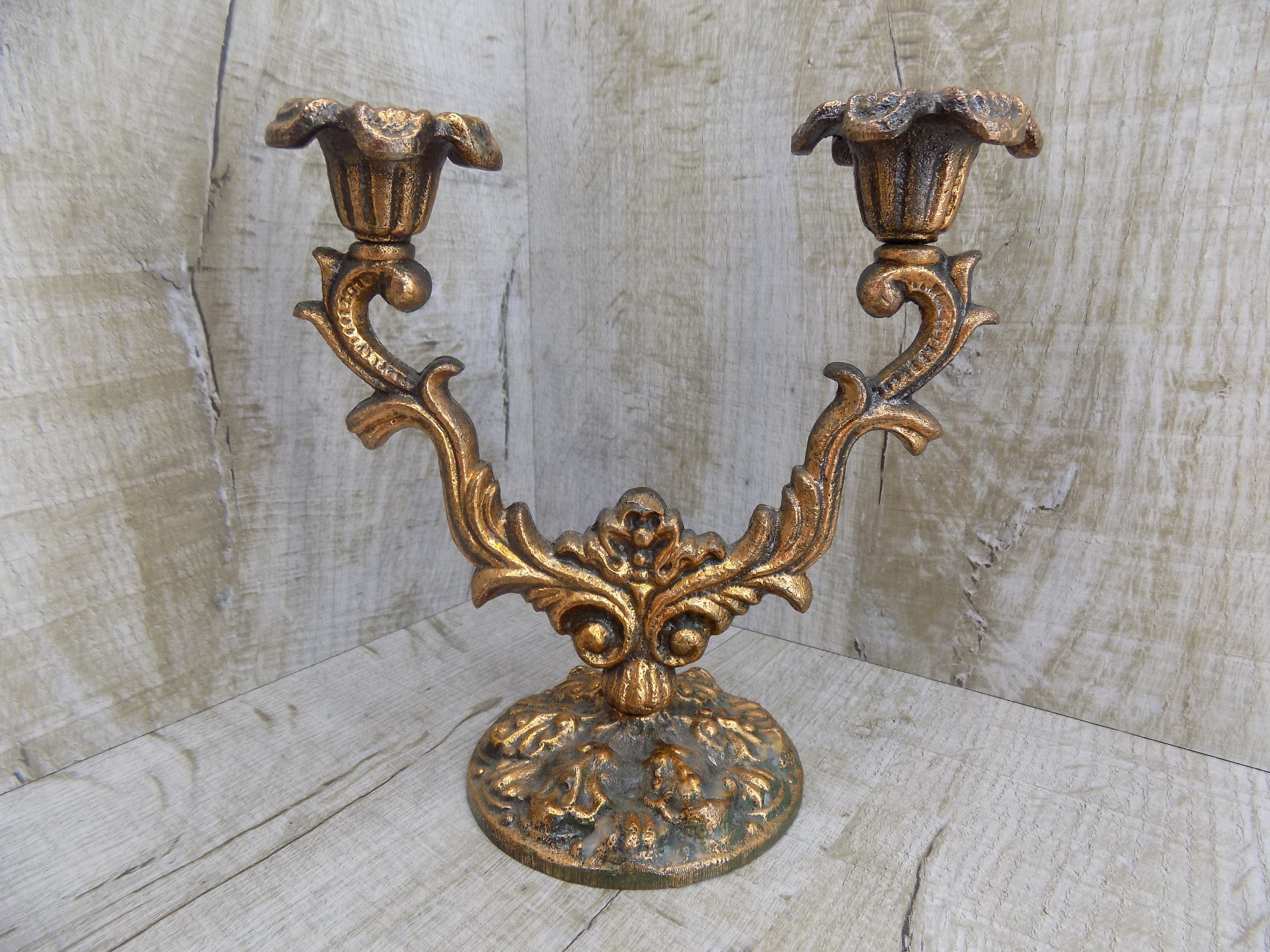Candlestick Double Vintage Bronze Candle Holder Candle Etsy UK