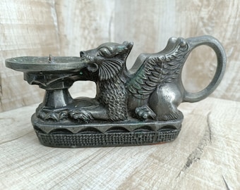 Vintage Griffon Candlestick: Medieval Bronze Metal Candle Holder