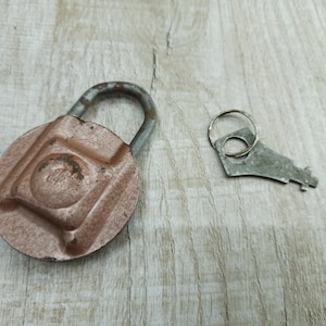 Small padlock Antique lock Small padlock Brown lock Unusual key padlock Lock with Unique key Wedding padlock Colection miniatures lock mini