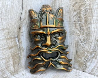 Neptune wall decor Poseidon Head Metal god of water Greek mythology Poseidon trident Evil antique god Bronze face sculpture Unique decor art