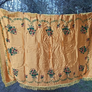 Silk tablecloth Vintage Bed Cover Satin Rug Kilim Yellow floral tablecloth Silk Bedspread Tapestry Dining tablecloth wall Bedspread