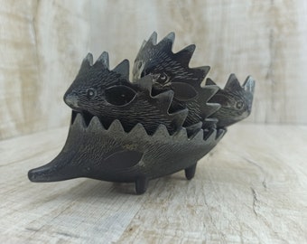 Hedgehog metal figurine Antique crew cut Unique USSR miniature iron-shod gift NIMOR decor Black animal Walter Bosse mini matryoshka hedgehog