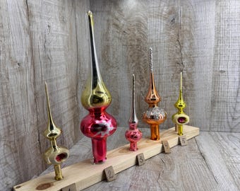 Vintage Glass Christmas Tree Topper, USSR 1970s, Finial Ornament