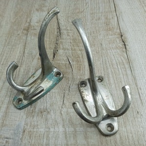 2 Vintage aluminum Coat Hooks Rustic silver hooks figured bathroom hook Towel hanger Folding Rack Clothing storage Coat Hooks Wrought Hanger