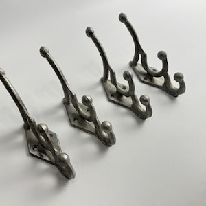 Vintage Metal Coat Hooks, Rustic Silver Bathroom Towel Hanger