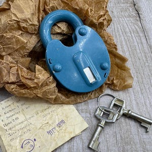 Vintage padlock Blue Antique lock Big padlock Rustic lock Combination lock Rusty padlock Old Ancient lock key Padlock large new stock gift