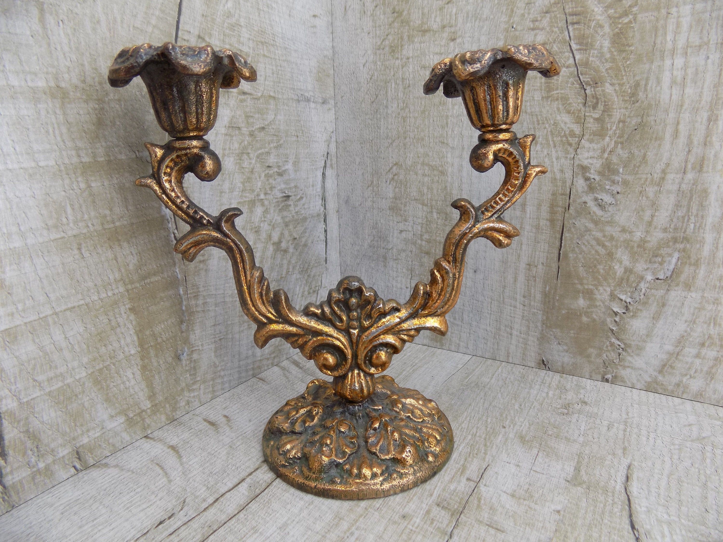Candlestick Double Vintage Bronze Candle Holder Candle Etsy UK