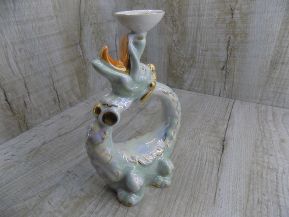 Porzellan goldener Drache Original Sowjetische Ukrainische Porzellan Schlange 1960 Herend Porzellan Figuren Drache mit Flügeln Keramik Drache Kerze
