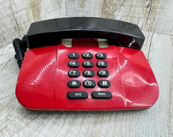 Red Rotary Desk Phone, 1980s Vintage Telephone (For Decoration)