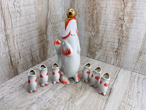 Porcelain Fish Set Drinking Vintage Bottle Polonne ZHK USSR