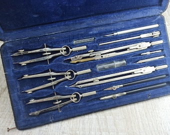 Vintage Architect Set Drawing Set Professional Drafting tools Engineer Drawing Instruments Drafting Set marking tools Design pens dividers