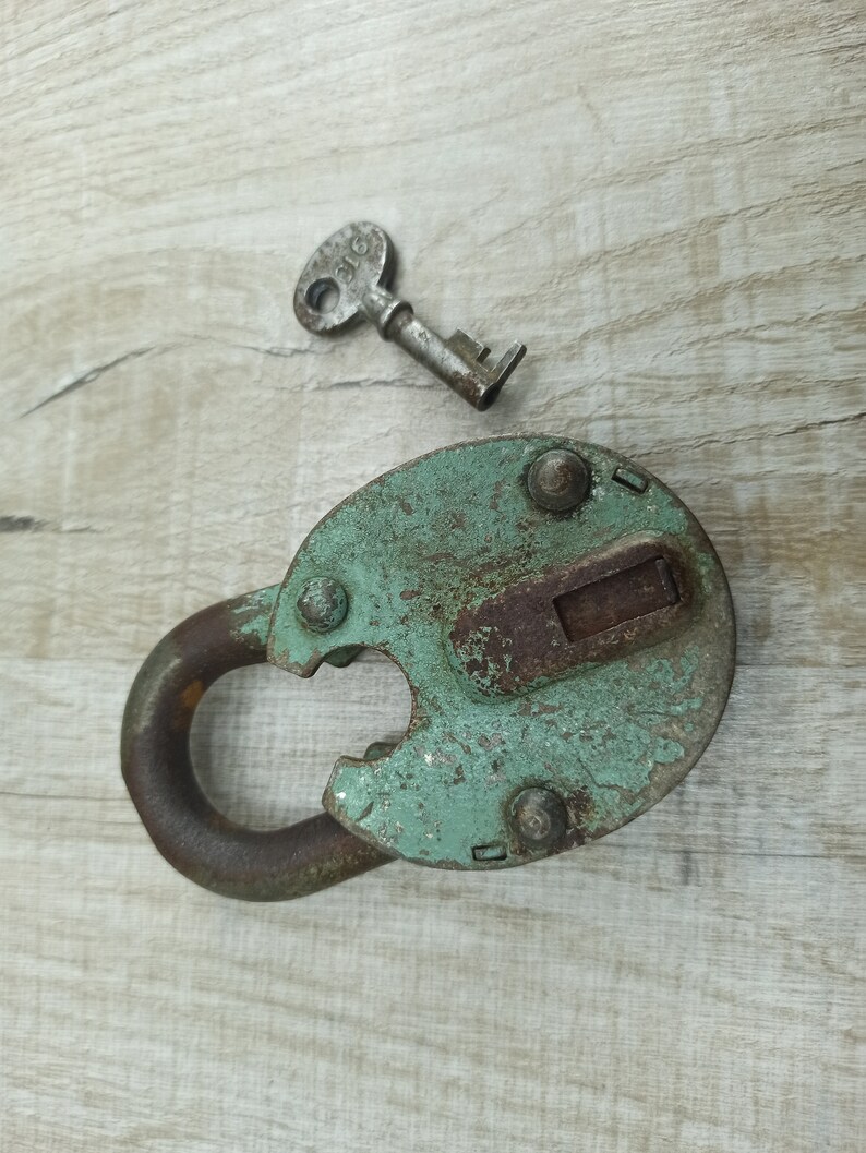 Vintage padlock Green Antique lock Big padlock Rustic lock Etsy