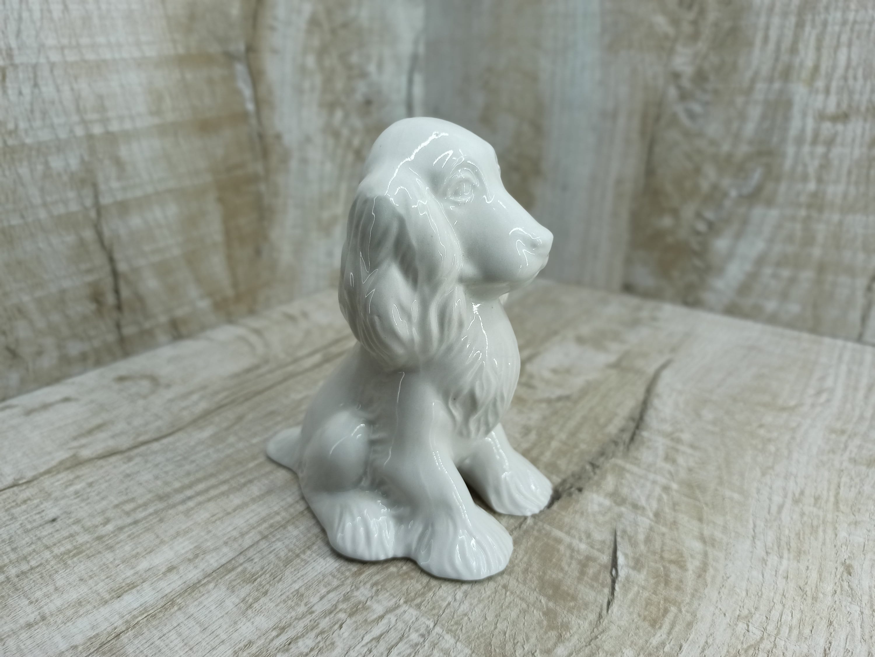 Vintage Herend Porcelain Spaniel Statue - White Glaze Dog Figurine