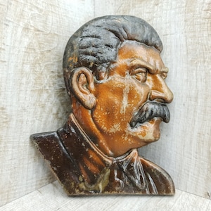 Vintage basrelief Stalin Antique bust Russian communism leader Large metal bust historical man Stalin Soviet president sculpture of man USSR