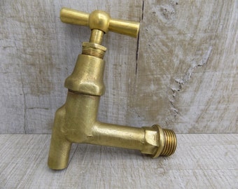 Vintage Brass Water Faucet: Crane Spout, Wine Barrel Style