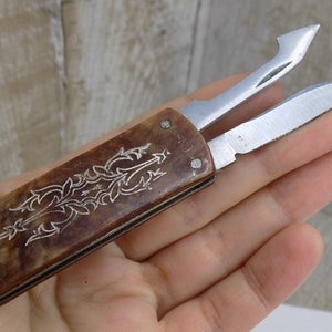 Vintage Miniature Penknife brown Small Silver multi-pocketknife Old Tiny Mini knife Collectible folding knife Retro trinket knife pendant