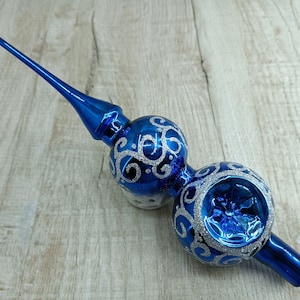 Beautiful tree topper Christmas tree top Blue tree decoration Shiny snowflake monogram Glass finial decoration moon glass Glass Xmas gift
